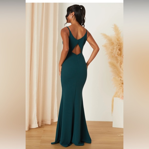Moments Of Bliss Forest Green Backless Mermaid Maxi Dress XS - Picture 2 of 4